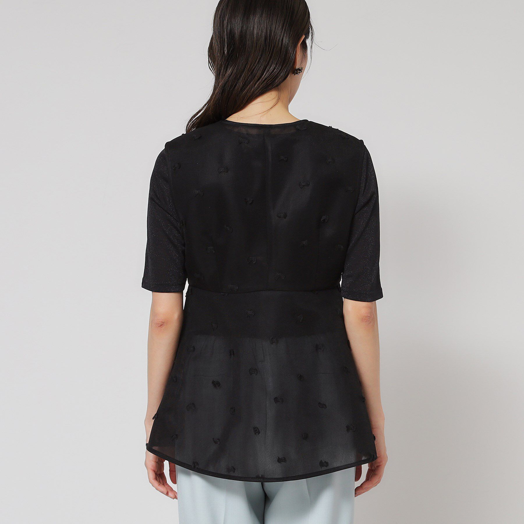 SunaUna「【ペプラム／ジップアップ】リボンジャカードトップス」|シャツ・ブラウス|