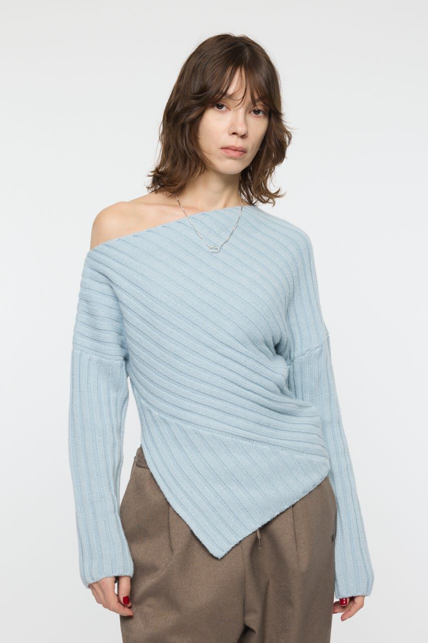 MOUSSY「ASYMMETRY RIB ニット」|ニット・セーター|L/BLU1