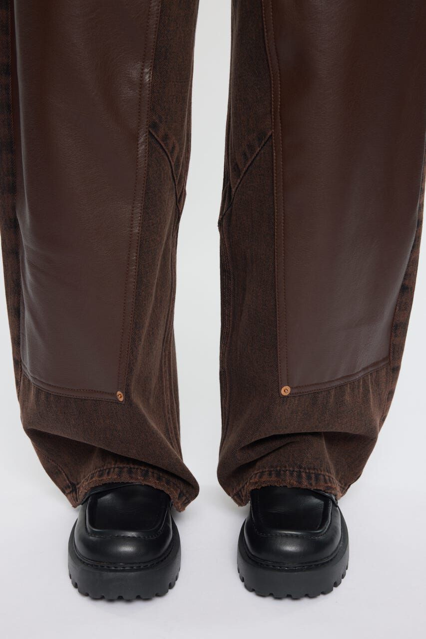 MOUSSY「F/LEATHER DOUBLE KNEE パンツ」|デニム|