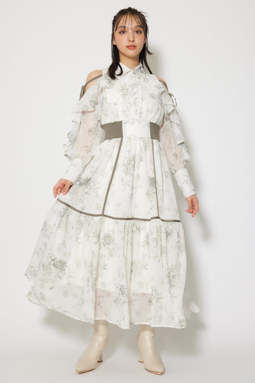 rienda「フリルスリーブニットドッキングワンピ」|ワンピース|