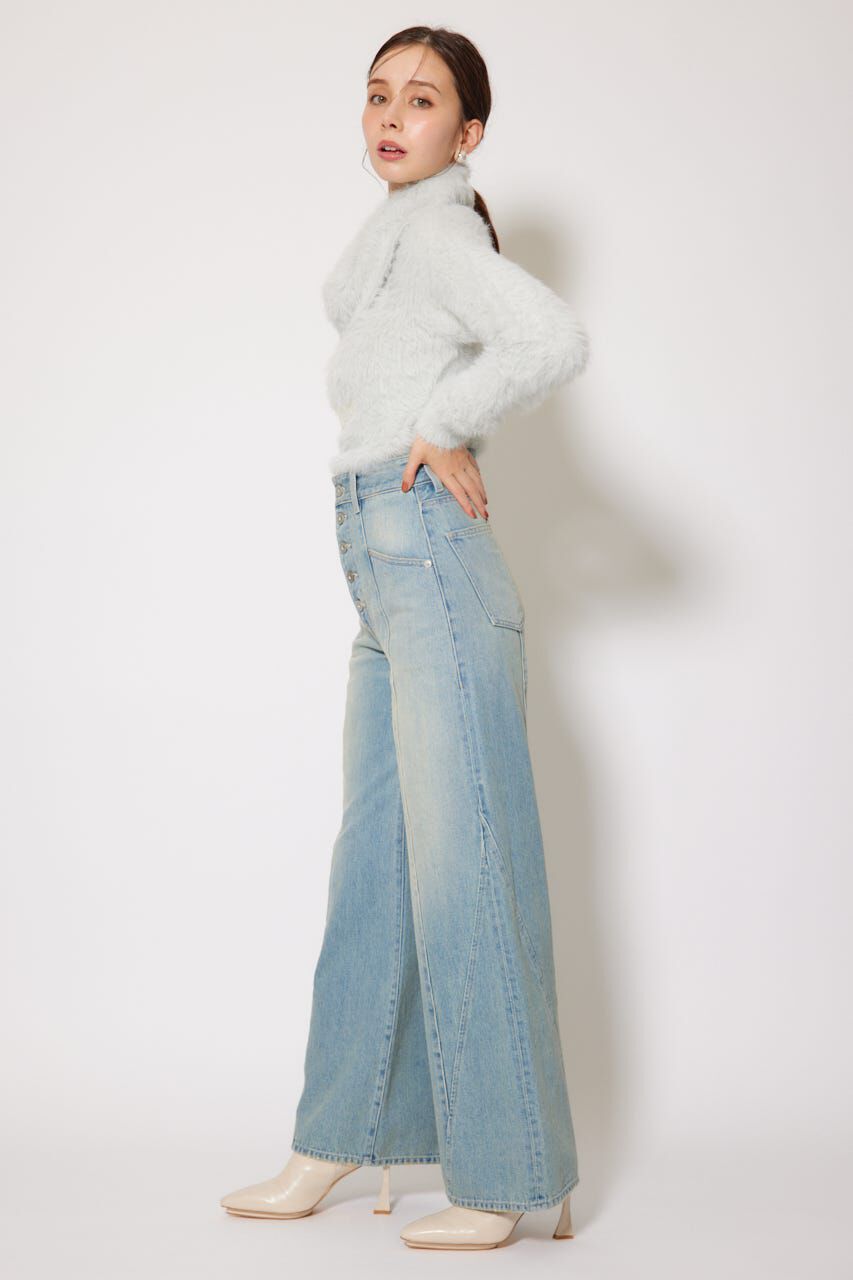 rienda「フロントボタンデザインハイウエストデニムパンツ」|デニム|