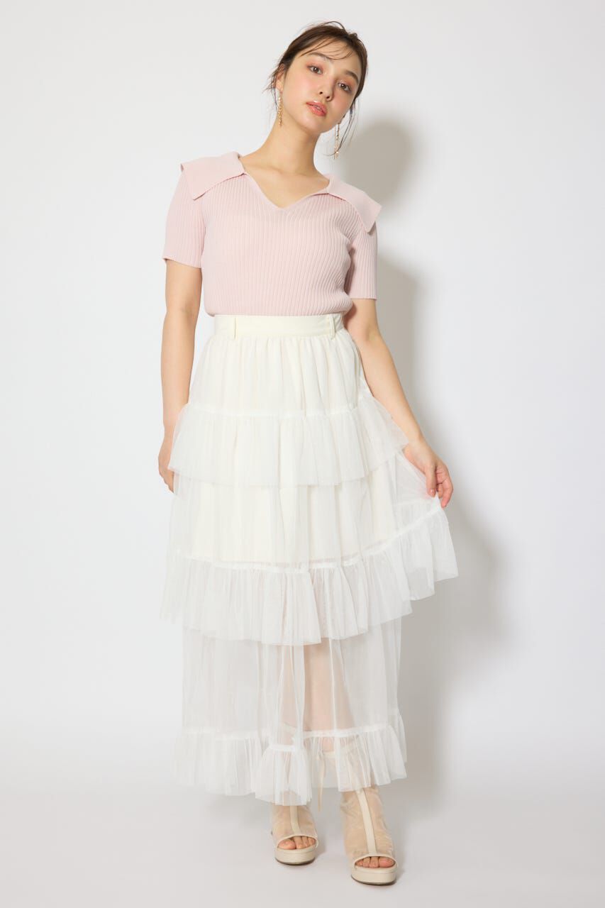 rienda「ティアードフレアチュールジャストウエストスカート」|スカート|