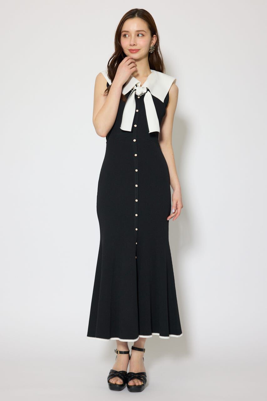 rienda「セーラーカラーニットマーメイドワンピース」|ワンピース|BLK