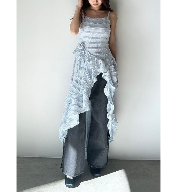 CALNAMUR「ROSE ASYMMETRIC HEM LONG OP/ローズアシンメトリーヘムロングワンピース」|ワンピース|