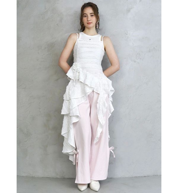 CALNAMUR「ROSE ASYMMETRIC HEM LONG OP/ローズアシンメトリーヘムロングワンピース」|ワンピース|