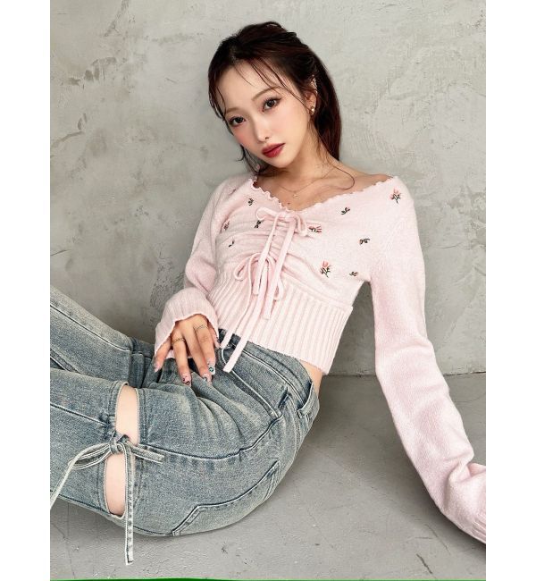 RESEXXY「フラワーエンブロイダリーニットトップス」|ニット・セーター|