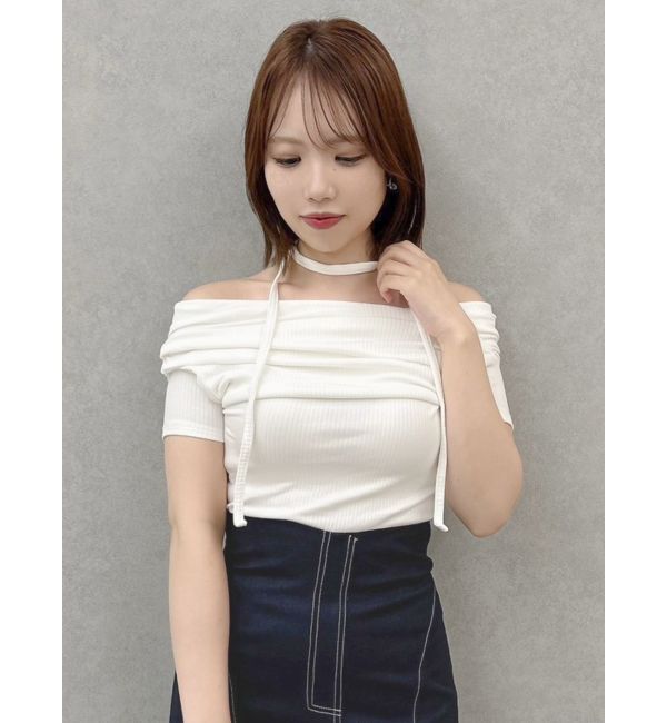 dazzlin「チョーカー付きオフショルドレープカットプルオーバー」|Tシャツ・カットソー|