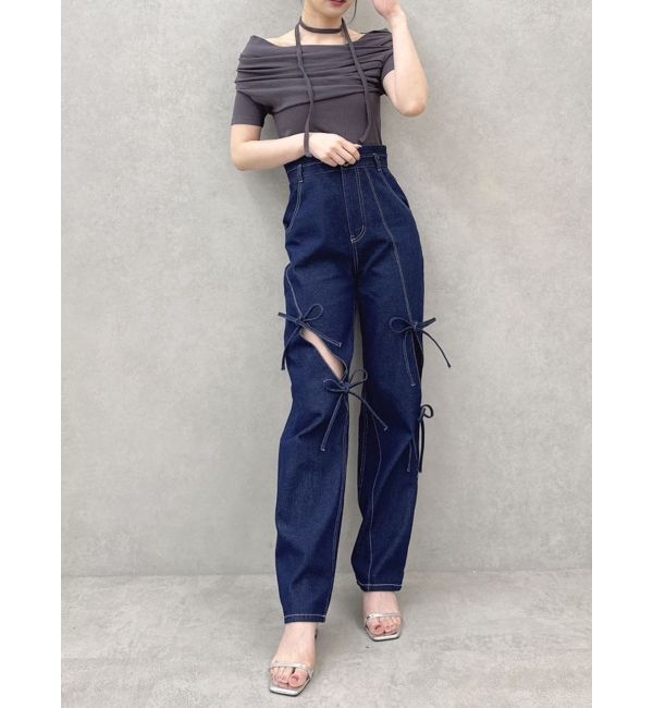 dazzlin「チョーカー付きオフショルドレープカットプルオーバー」|Tシャツ・カットソー|