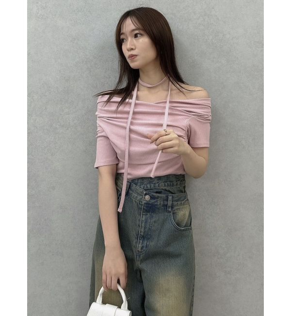 dazzlin「チョーカー付きオフショルドレープカットプルオーバー」|Tシャツ・カットソー|