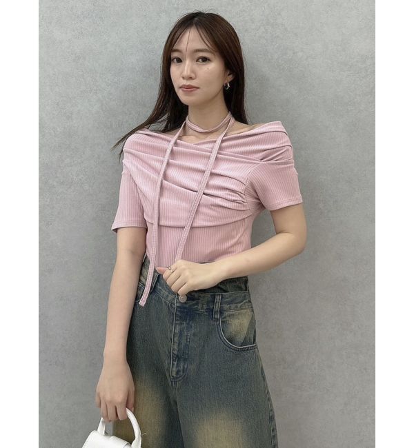 dazzlin「チョーカー付きオフショルドレープカットプルオーバー」|Tシャツ・カットソー|