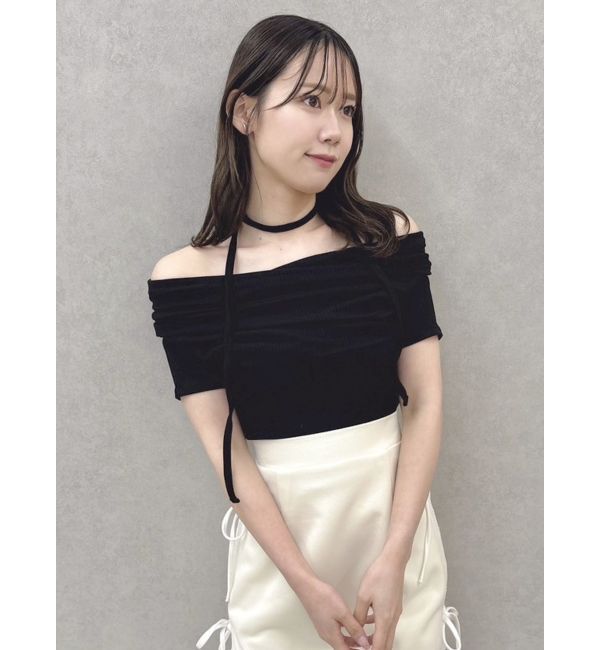 dazzlin「チョーカー付きオフショルドレープカットプルオーバー」|Tシャツ・カットソー|