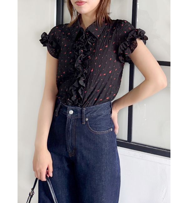 dazzlin「シュリンクフラワーフリルシャツ」|シャツ・ブラウス|ブラック