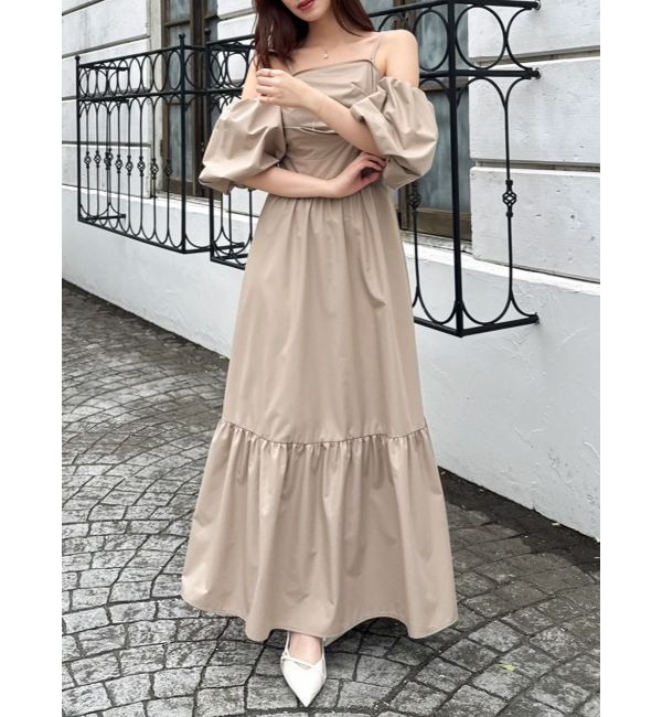 dazzlin「【吉田朱里】パール2wayボリュームワンピース」|ワンピース|ベージュ