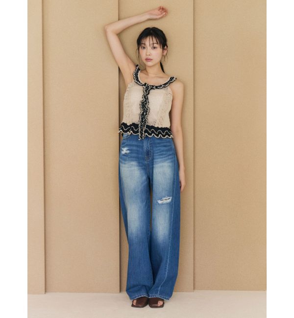 LAGUNAMOON「フリルデザインノースリニットプルオーバー」|ニット・セーター|