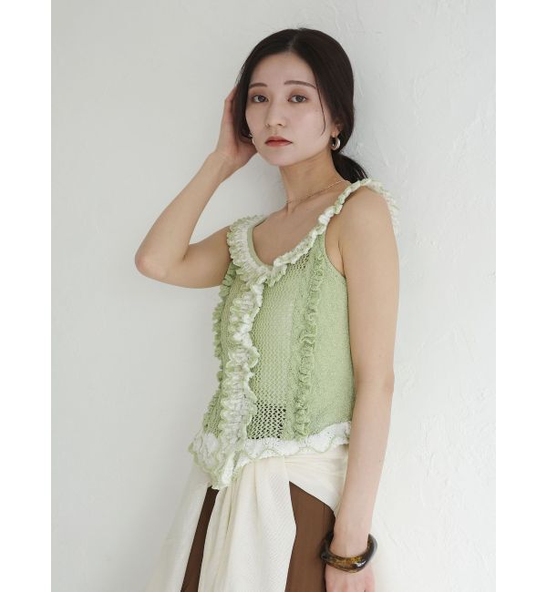 LAGUNAMOON「フリルデザインノースリニットプルオーバー」|ニット・セーター|