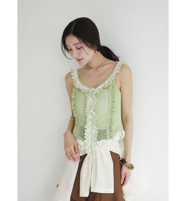 LAGUNAMOON「フリルデザインノースリニットプルオーバー」|ニット・セーター|