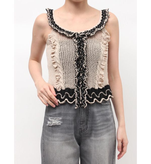 LAGUNAMOON「フリルデザインノースリニットプルオーバー」|ニット・セーター|