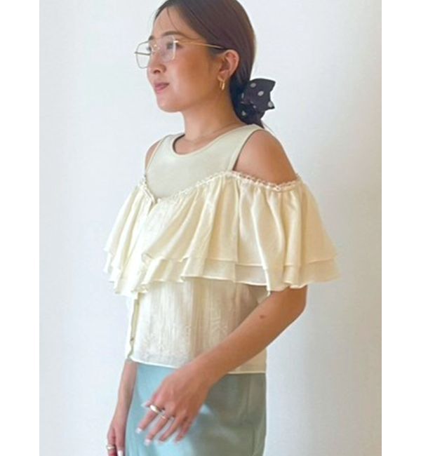 LAGUNAMOON「フレアデザインドッキングカットトップス」|Tシャツ・カットソー|アイボリー