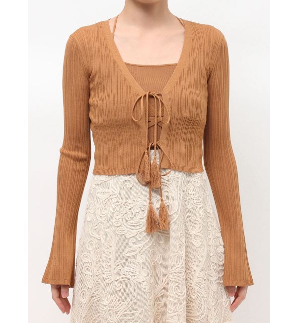 LAGUNAMOON「タッセルリボンリブカーディガン」|カーディガン|