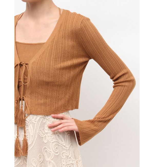 LAGUNAMOON「タッセルリボンリブカーディガン」|カーディガン|