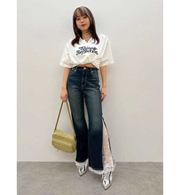 EVRIS「レースドッキングフレアデニムパンツ」|デニム|