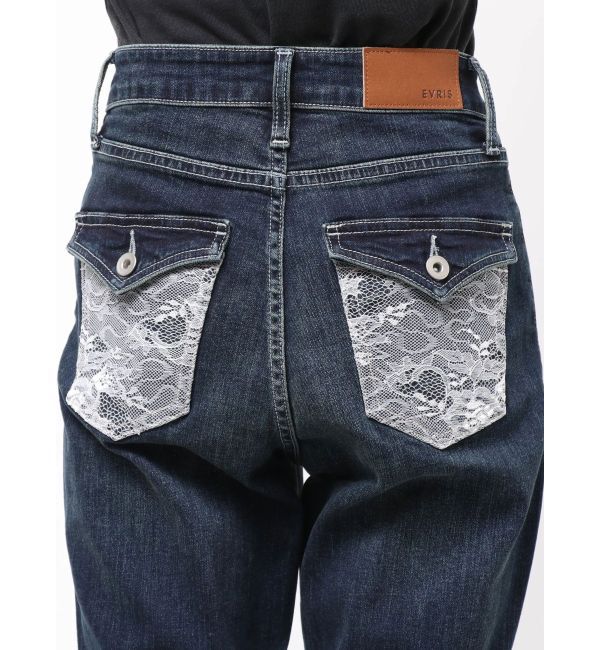 EVRIS「レースドッキングフレアデニムパンツ」|デニム|
