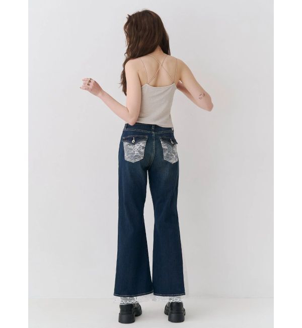 EVRIS「レースドッキングフレアデニムパンツ」|デニム|