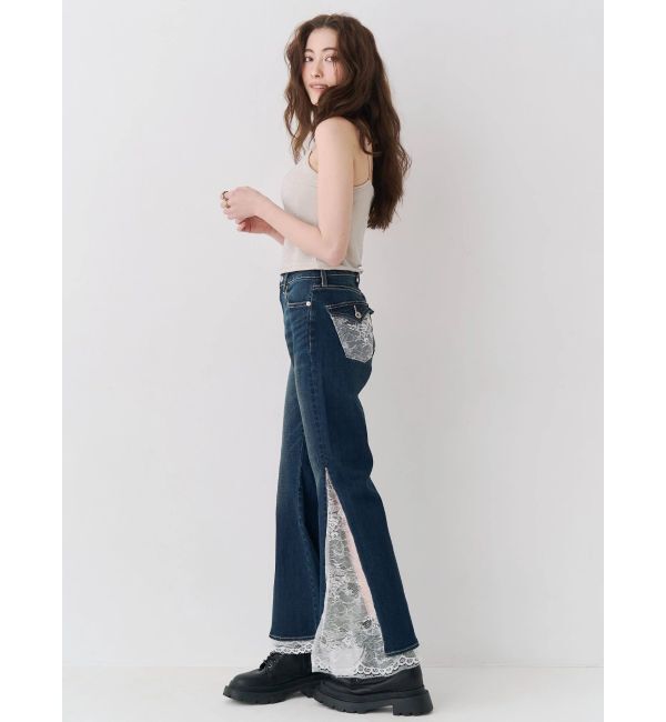 EVRIS「レースドッキングフレアデニムパンツ」|デニム|