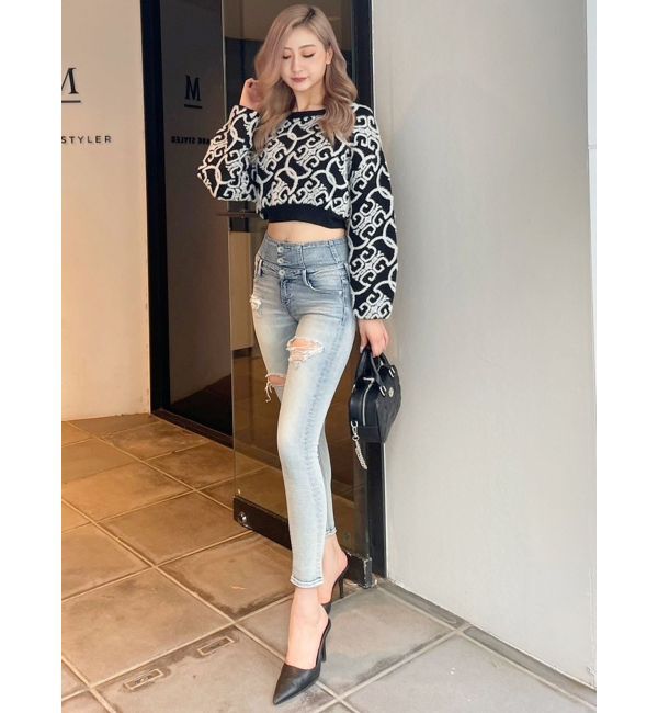 GYDA「Symmetry GYDAチェーンロゴラメニットトップス」|ニット・セーター|