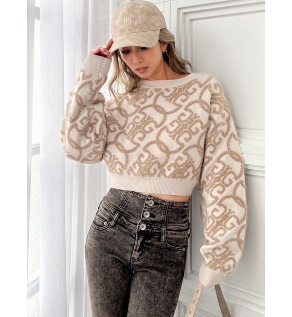 GYDA「Symmetry GYDAチェーンロゴラメニットトップス」|ニット・セーター|