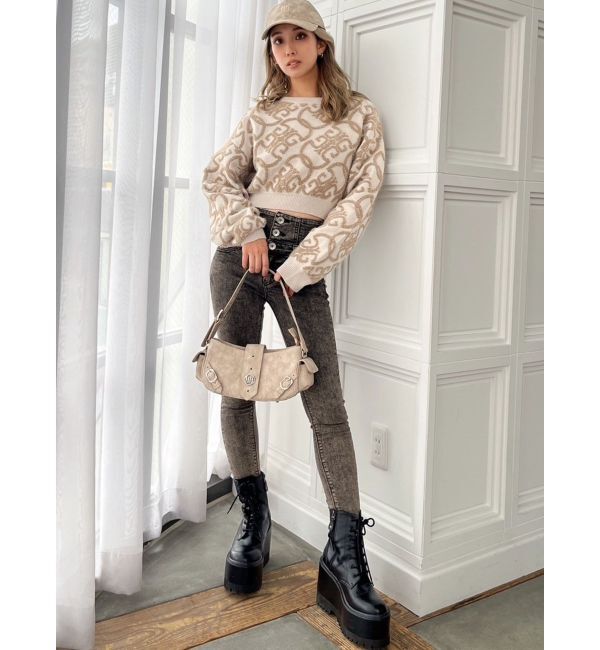 GYDA「Symmetry GYDAチェーンロゴラメニットトップス」|ニット・セーター|