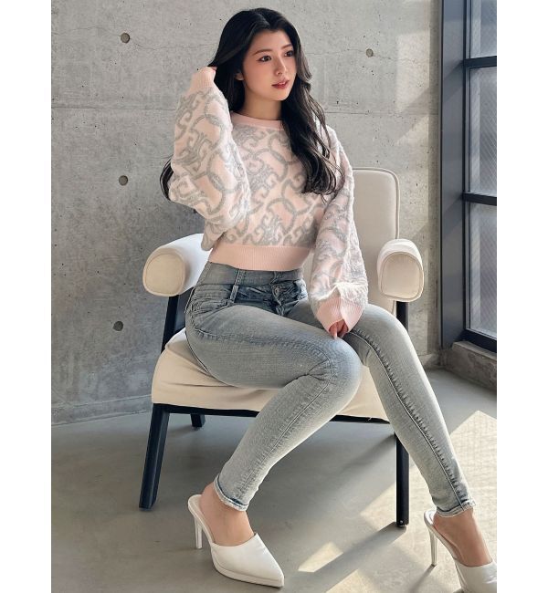 GYDA「Symmetry GYDAチェーンロゴラメニットトップス」|ニット・セーター|