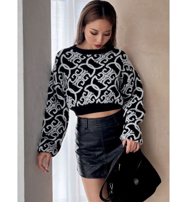 GYDA「Symmetry GYDAチェーンロゴラメニットトップス」|ニット・セーター|