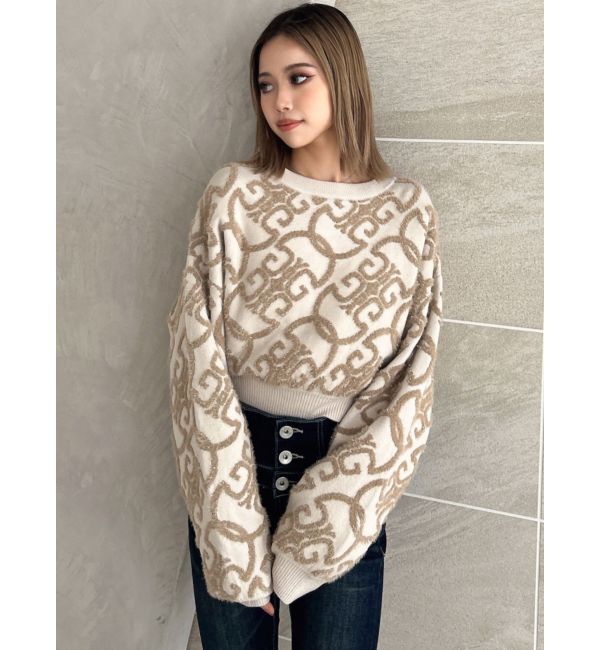 GYDA「Symmetry GYDAチェーンロゴラメニットトップス」|ニット・セーター|