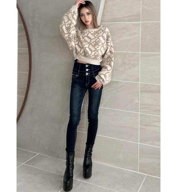 GYDA「Symmetry GYDAチェーンロゴラメニットトップス」|ニット・セーター|