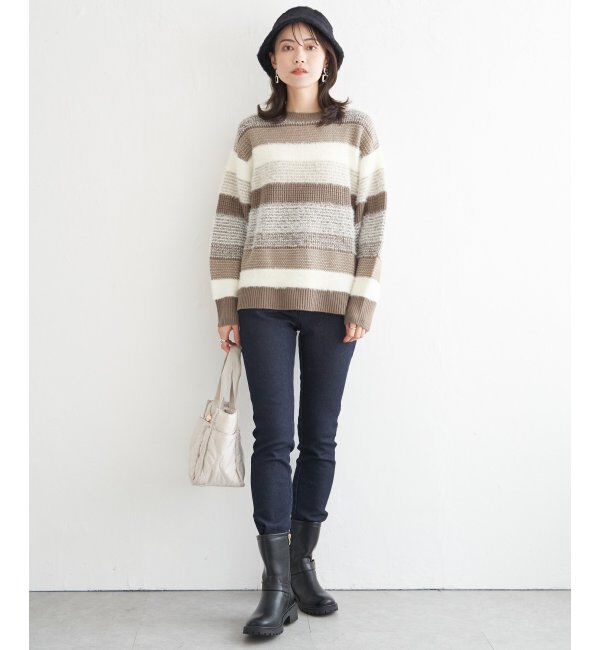 ikka「フェザー切り替えボーダーニットプルオーバー」|プルオーバー|
