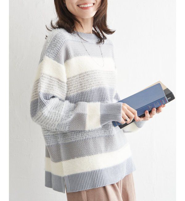 ikka「フェザー切り替えボーダーニットプルオーバー」|プルオーバー|