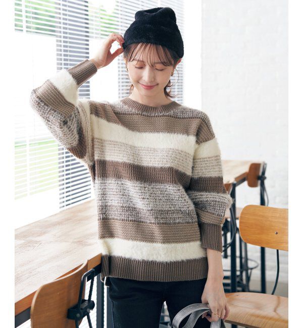 ikka「フェザー切り替えボーダーニットプルオーバー」|プルオーバー|