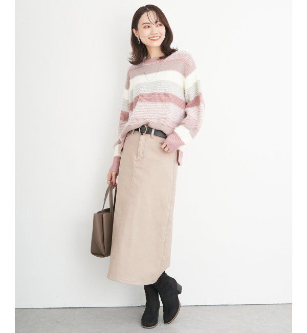 ikka「フェザー切り替えボーダーニットプルオーバー」|プルオーバー|