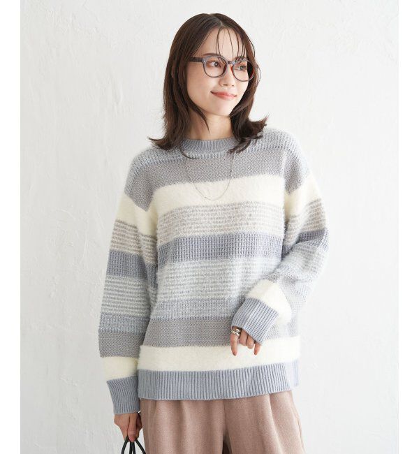 ikka「フェザー切り替えボーダーニットプルオーバー」|プルオーバー|