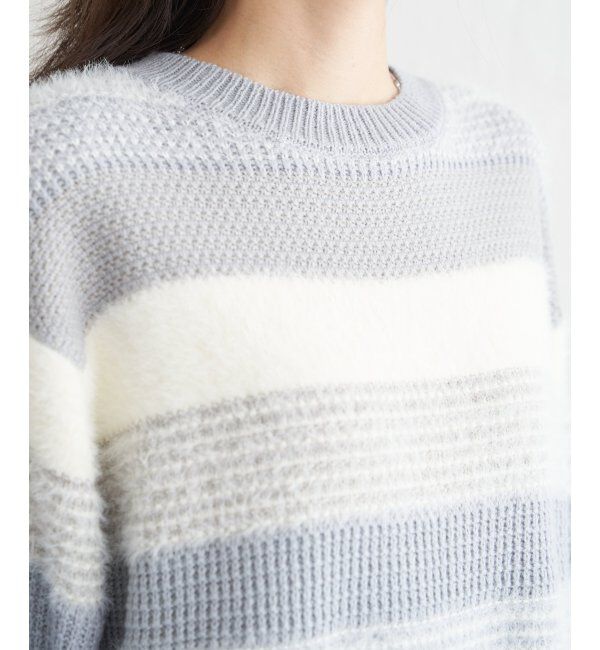 ikka「フェザー切り替えボーダーニットプルオーバー」|プルオーバー|