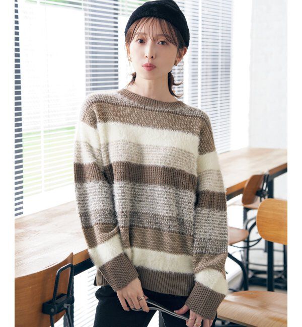 ikka「フェザー切り替えボーダーニットプルオーバー」|プルオーバー|