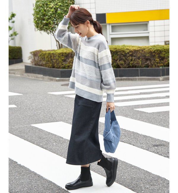 ikka「フェザー切り替えボーダーニットプルオーバー」|プルオーバー|