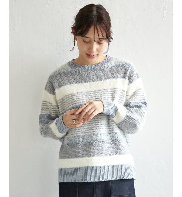 ikka「フェザー切り替えボーダーニットプルオーバー」|プルオーバー|