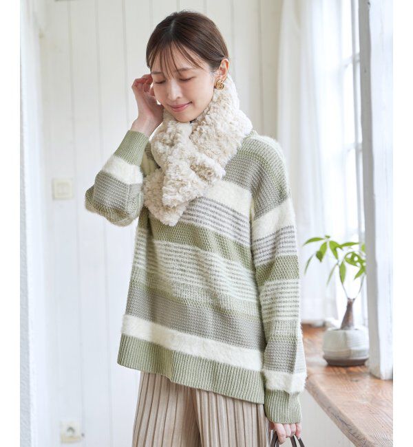 ikka「フェザー切り替えボーダーニットプルオーバー」|プルオーバー|