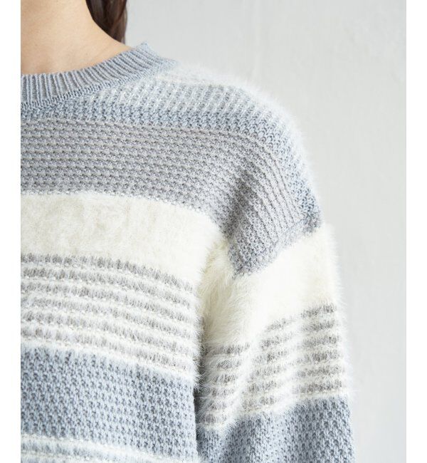 ikka「フェザー切り替えボーダーニットプルオーバー」|プルオーバー|