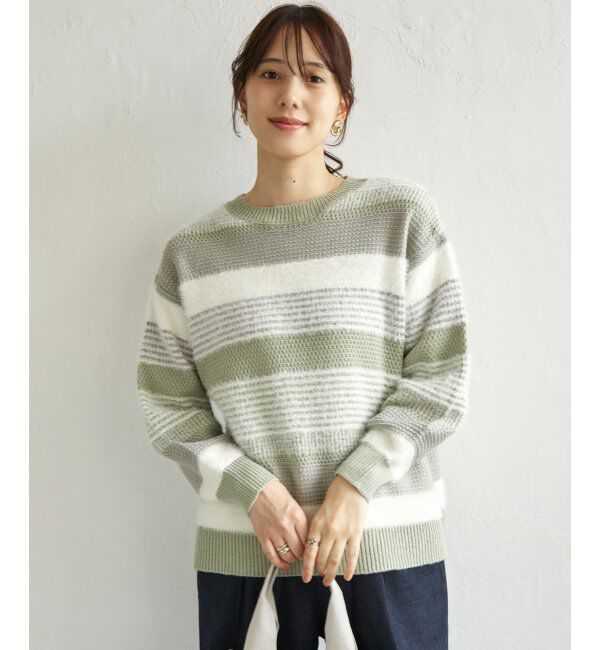 ikka「フェザー切り替えボーダーニットプルオーバー」|プルオーバー|