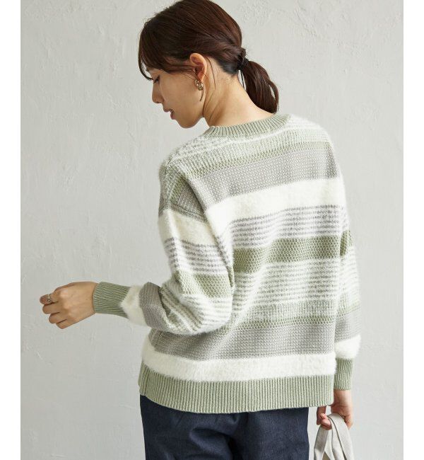 ikka「フェザー切り替えボーダーニットプルオーバー」|プルオーバー|