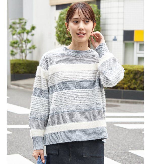 ikka「フェザー切り替えボーダーニットプルオーバー」|プルオーバー|