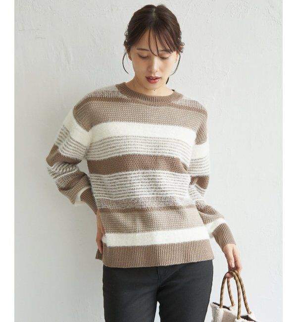 ikka「フェザー切り替えボーダーニットプルオーバー」|プルオーバー|コーヒー
